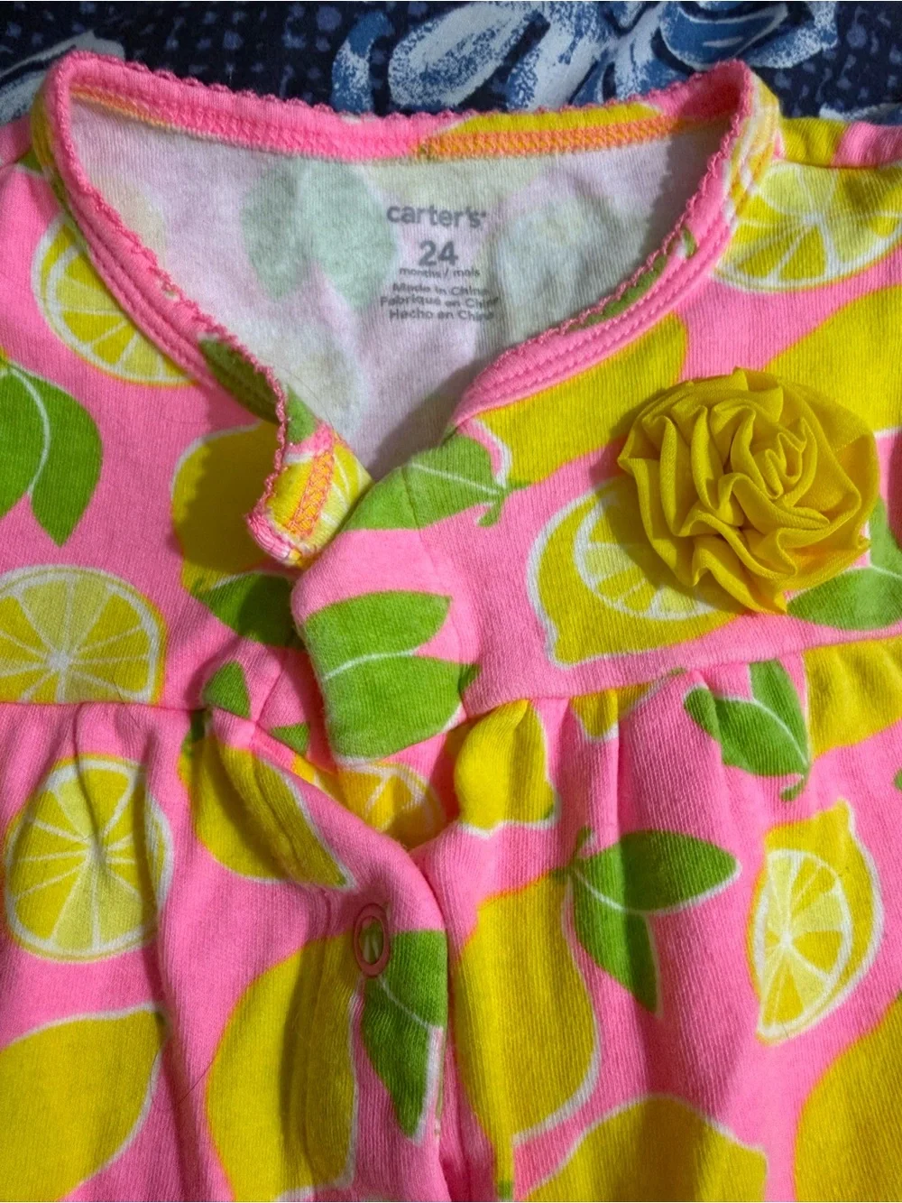 Carter's Pink Romper with Yellow Lemon Print